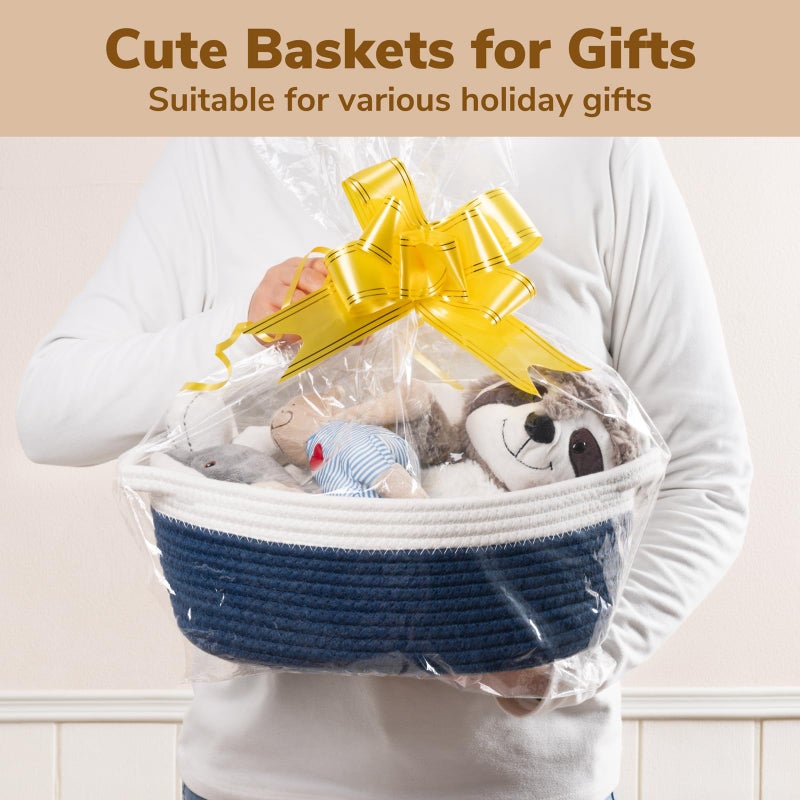 Goodpick Small Woven Basket, Baby Gift Basket Storage Bin under Changing Table, Small Basket Organizing for Living Room, Bathroom, Enytraway, 12"x 8" x 5", Navy Blue - Image 2